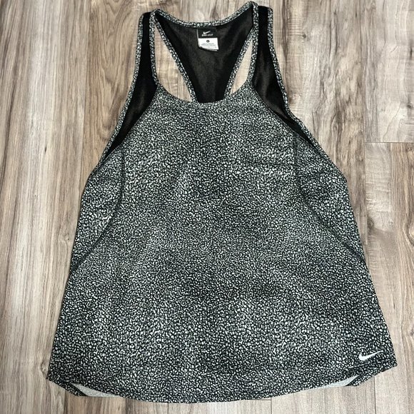 Nike Women's DRI-FIT Miler Running Tank Cheetah Print Black & White Sz L - Picture 1 of 3